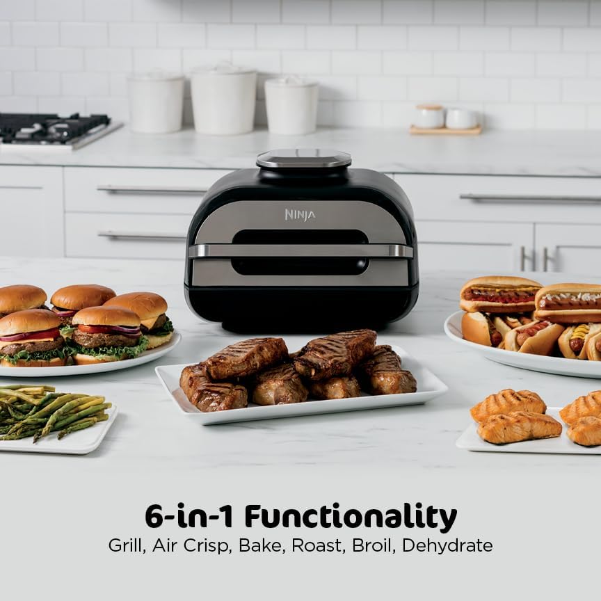 Ninja® Foodi® Smart XL 6-in-1 Indoor Grill & Air Fryer, Black/Silver, FG551 | Smart Cook System with built-in thermometer, XL capacity, perfect doneness, rare to well done. 6-in-1: Grill, Air Fry & more.