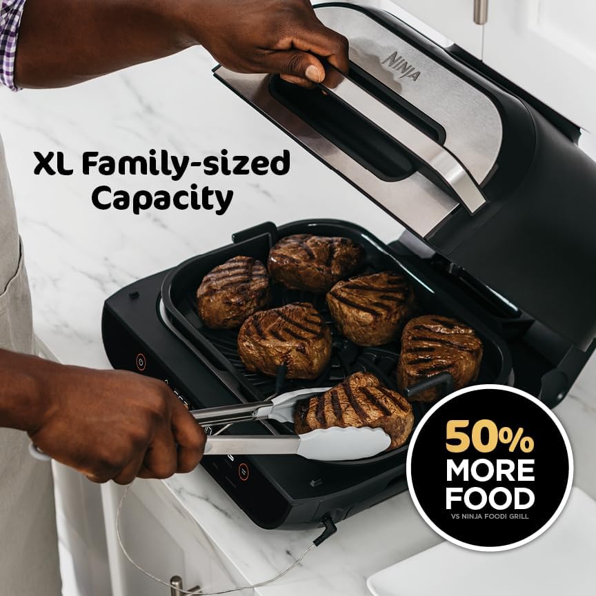 Ninja® Foodi® Smart XL 6-in-1 Indoor Grill & Air Fryer, Black/Silver, FG551 | Smart Cook System with built-in thermometer, XL capacity, perfect doneness, rare to well done. 6-in-1: Grill, Air Fry & more.