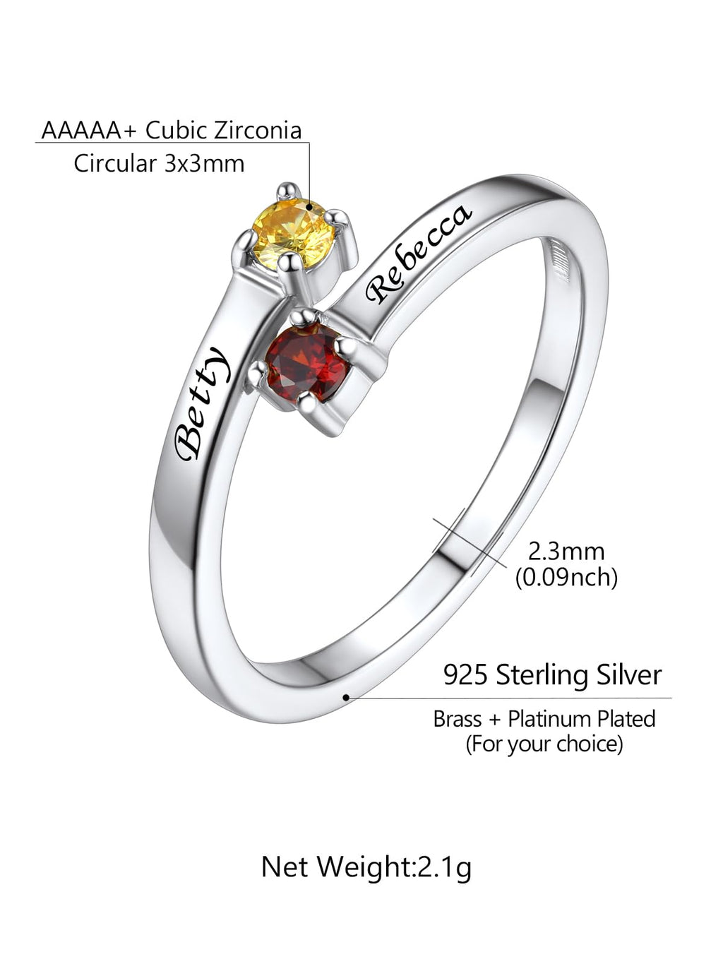 Custom4U Personalized Birthstone Rings for Women Promise Rings for Her | Sterling Silver Mothers Ring Customized Cubic Zirconia Wedding/Valentine's Day/Mother's Day Jewelry Gift for Mom Wife