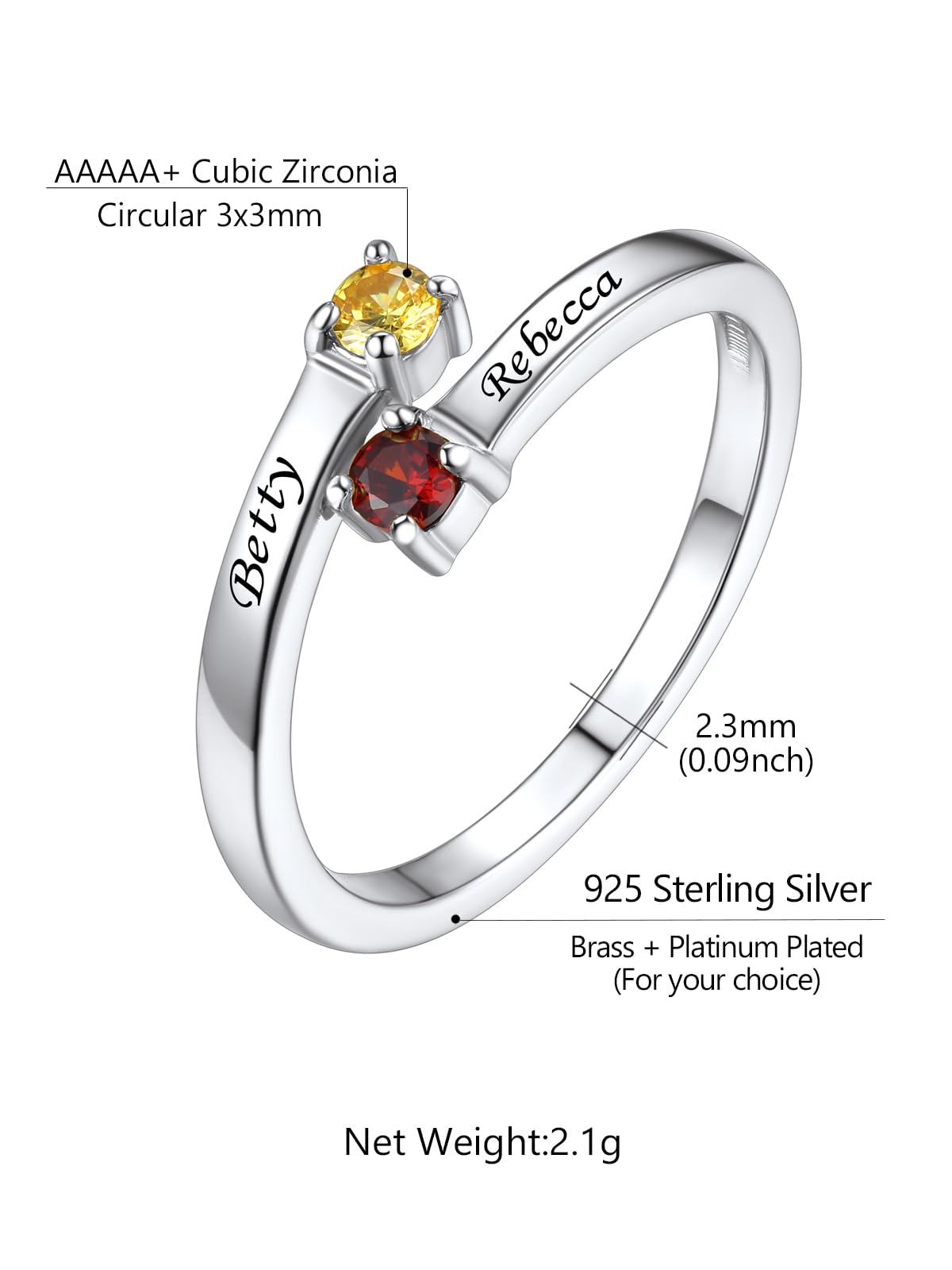 Custom4U Personalized Birthstone Rings for Women Promise Rings for Her | Sterling Silver Mothers Ring Customized Cubic Zirconia Wedding/Valentine's Day/Mother's Day Jewelry Gift for Mom Wife