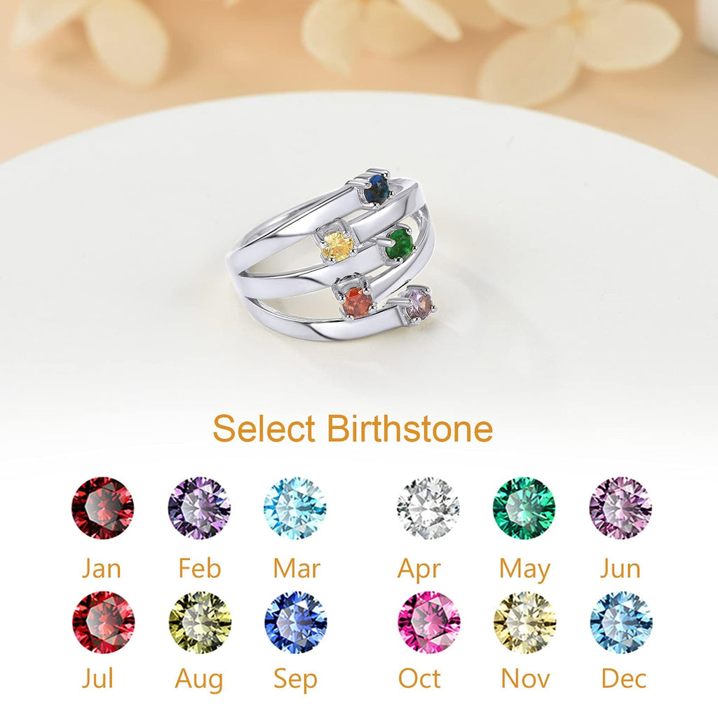 Custom4U Personalized Birthstone Rings for Women Promise Rings for Her | Sterling Silver Mothers Ring Customized Cubic Zirconia Wedding/Valentine's Day/Mother's Day Jewelry Gift for Mom Wife