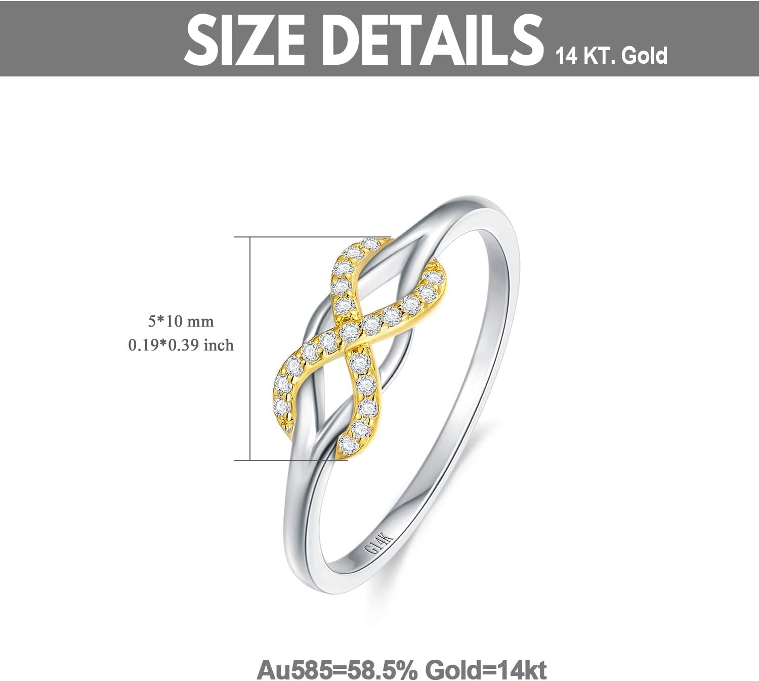 SISGEM Infinity Love Band Ring,14K Solid Gold Celtic Love Knot Symbol Natural Diamond Ring Forever Endless Promise Ring Anniversary Wedding Engagement Band for Women Size 5-11