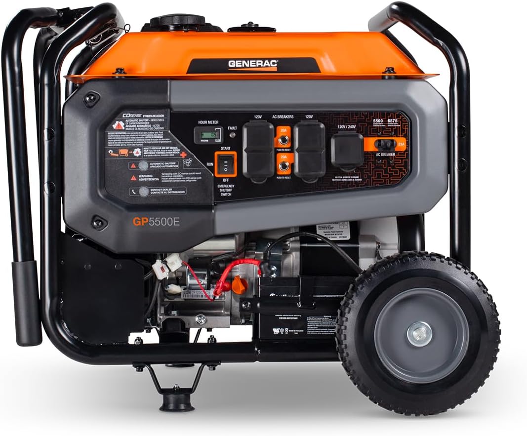 Generac 12,500 Starting Watt Tri-Fuel Portable Generator, Electric Start | Gas, Propane, Or Natural Gas Fuel Options, COsense CO Detection, 9.5 Hour Runtime, Emergency Home Backup, 49 State Compliant