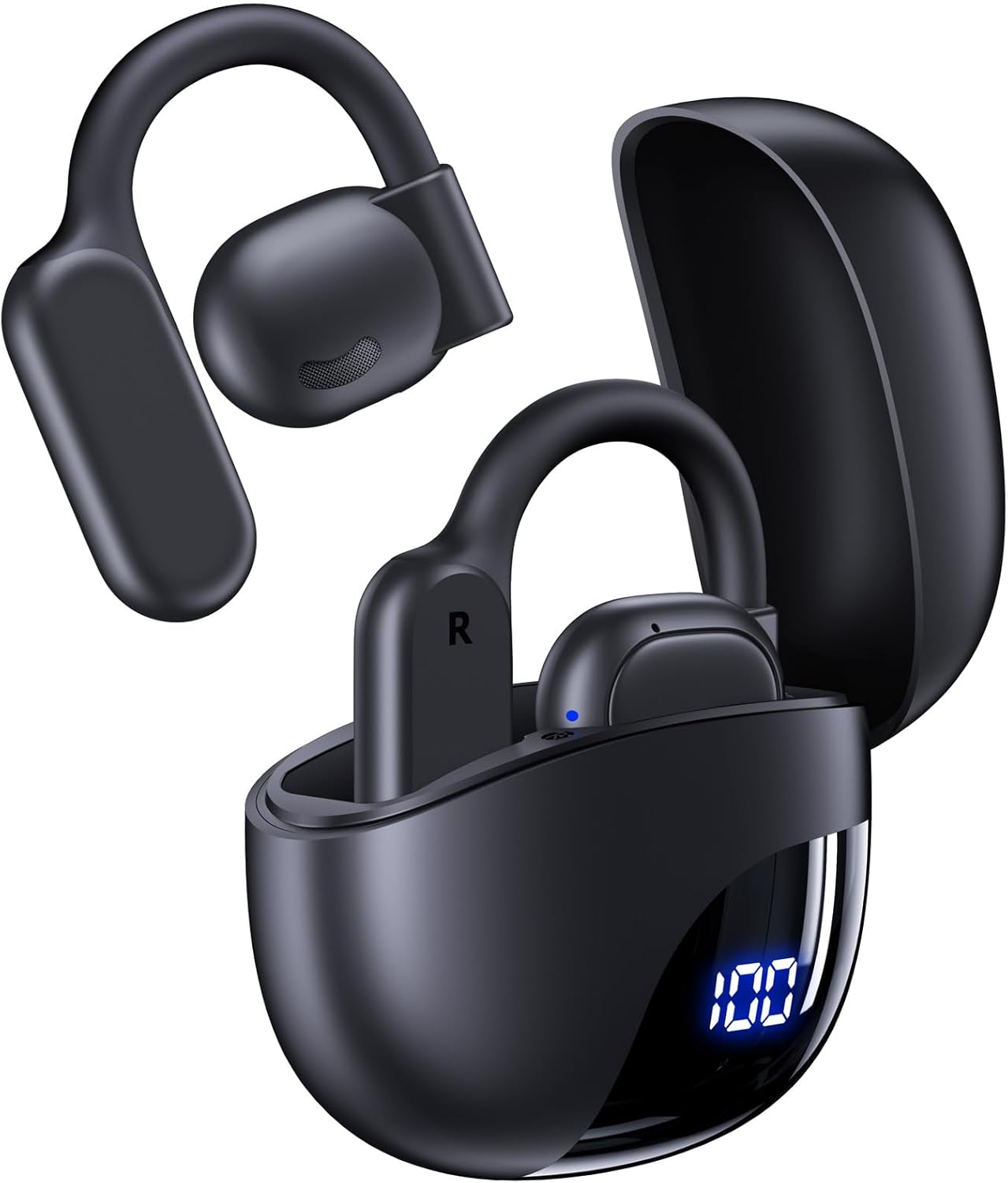 AI Translation Earbuds Real Time 164 Languages 80H Playtime Translator Ear Buds Audifonos Traductores Inglés Español Wireless Earphones Bluetooth AI Headphone for Travel Meeting Learning K08 Black