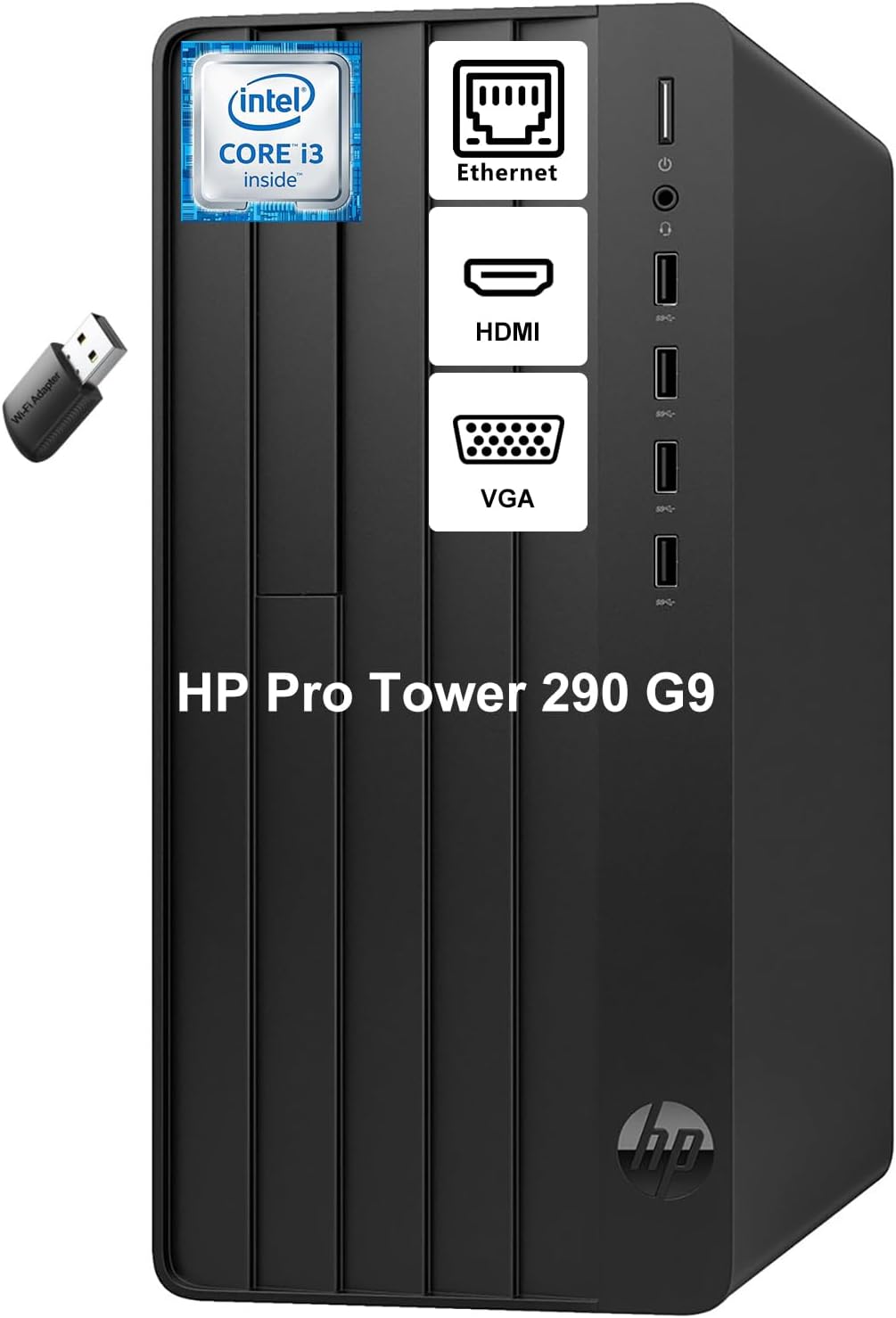 HP Pro Tower 290 G9 Business Desktop - 13th Gen Intel Core i3-13100 4.5GHz, 16GB RAM, 512GB NVMe SSD, Intel UHD 730, Multi-Port Connectivity, TPM Security, Compact Tower PC
