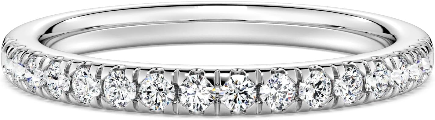 MSBLUE® 2.2MM Moissanite Wedding Eternity Ring | Rhodium Plated, Classic French Pave Band