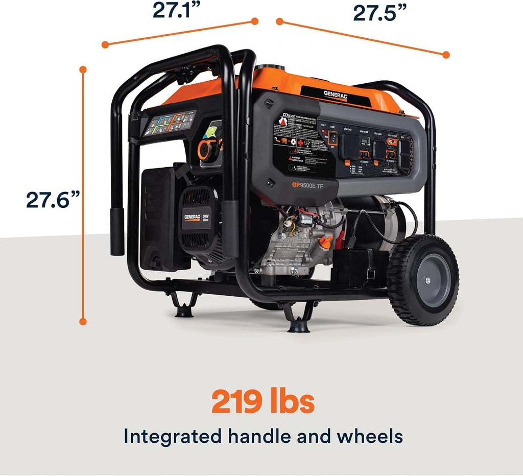 Generac 12,500 Starting Watt Tri-Fuel Portable Generator, Electric Start | Gas, Propane, Or Natural Gas Fuel Options, COsense CO Detection, 9.5 Hour Runtime, Emergency Home Backup, 49 State Compliant