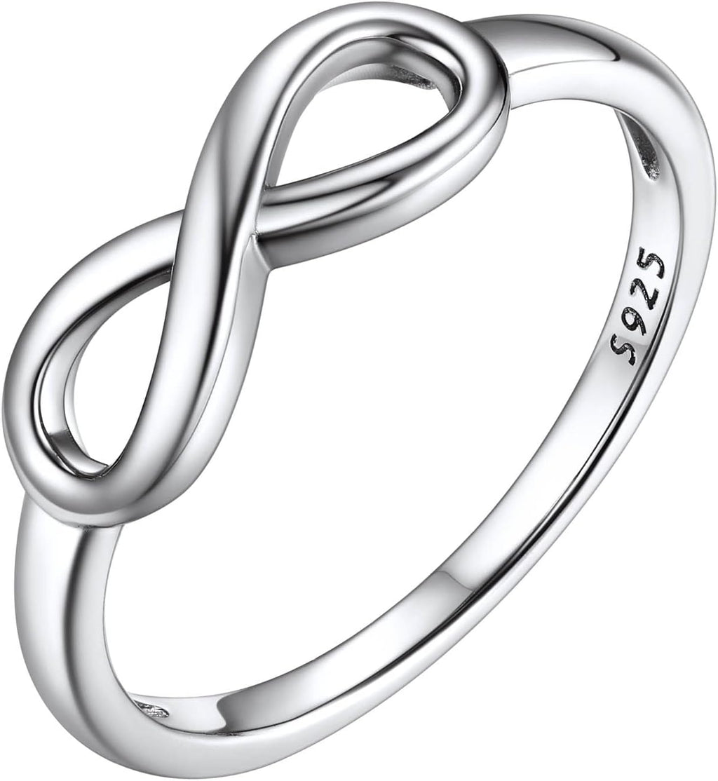 Bestyle Simple S925 Sterling Silver Infinity Rings Cubic Zirconia Rings, Nice Cute BFF Friendship Rings, Dainty Eternity Promise Wedding Bands Perfect Every Day Ring, Size 4-12, Words Engavable