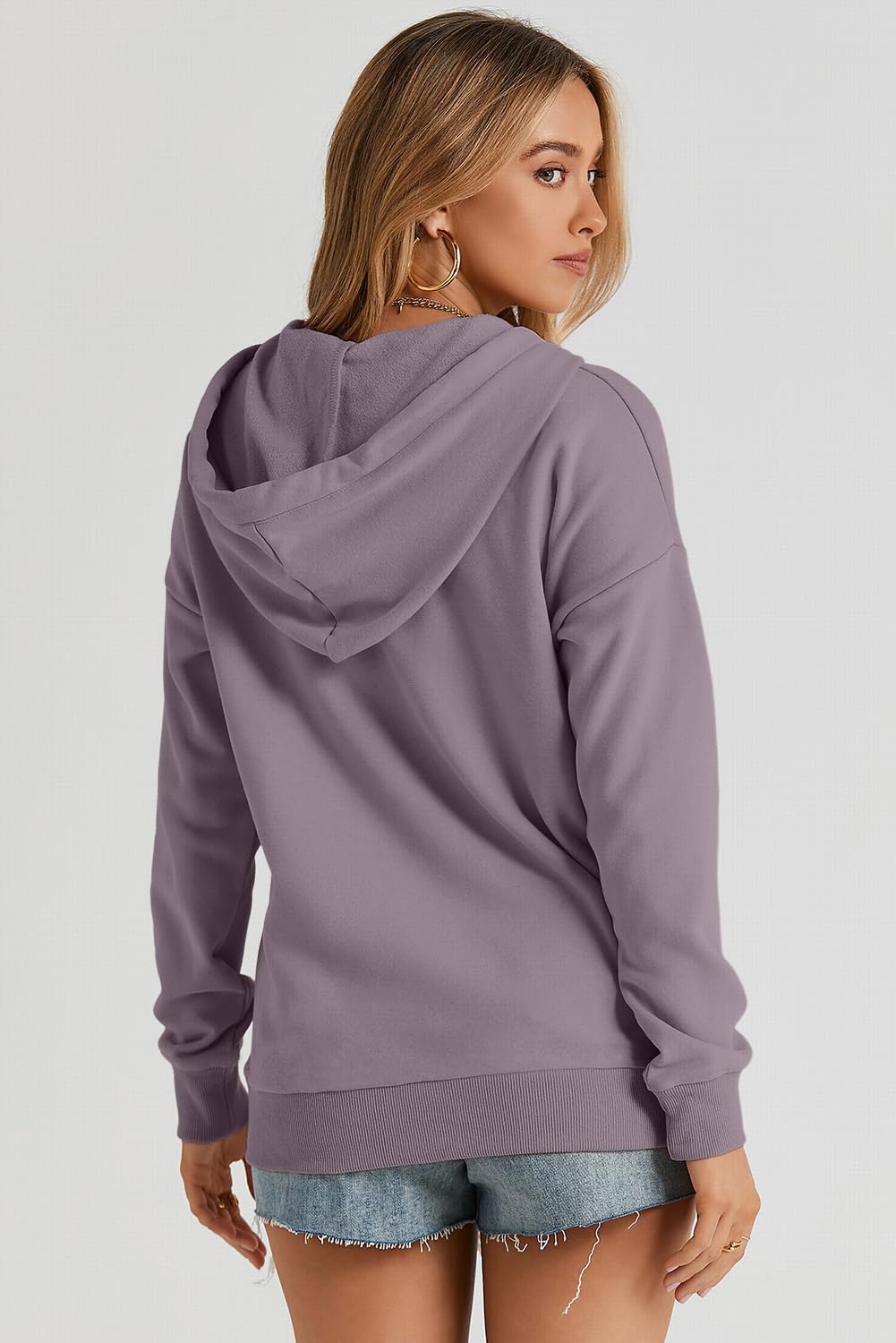 Dokotoo Hoodies for Women Button Collar Drawstring Sweatshirt Hooded Tops | Long Sleeve, Fleece Lined, Pullover Hoodie, Kangaroo Pocket, Fall Outfits Winter Clothes 2026, Casual Travel Workout Outdoor