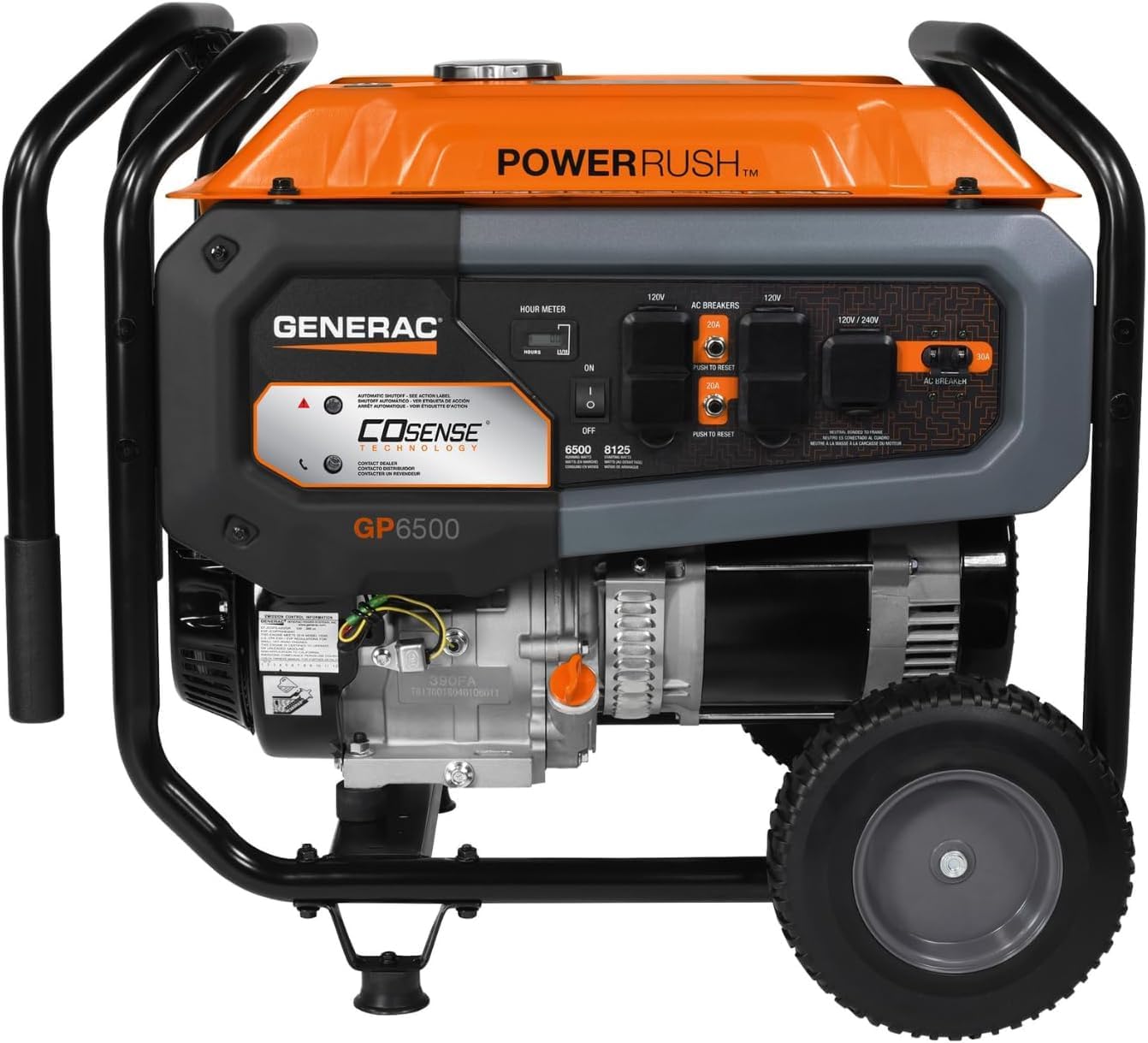 Generac 12,500 Starting Watt Tri-Fuel Portable Generator, Electric Start | Gas, Propane, Or Natural Gas Fuel Options, COsense CO Detection, 9.5 Hour Runtime, Emergency Home Backup, 49 State Compliant