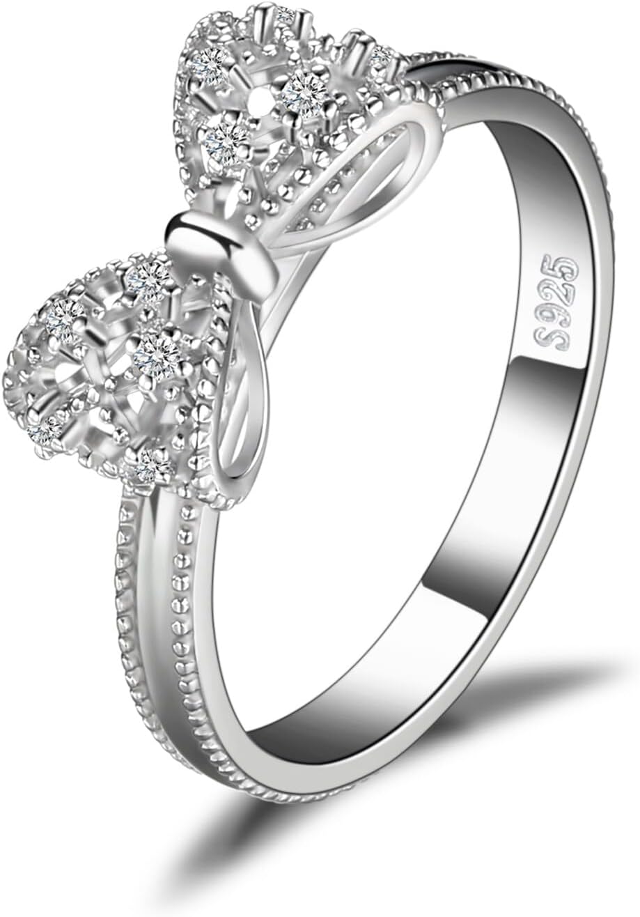 JewelryPalace 14k White Yellow Rose Gold Plated 925 Sterling Silver Rings for Women, Cubic Zirconia Promise Rings for Her, Stackable Wedding Bands Rings for Women Infinity Forever Love Knot Ring
