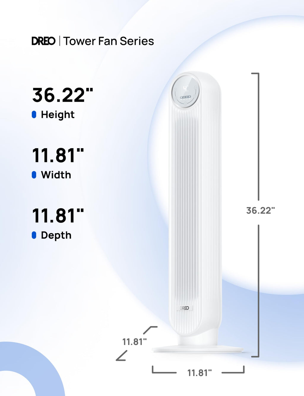 DREO Tower Fan for Bedroom, 28ft/s Velocity, 20dB Ultra Quiet, 8 Speeds | 2026 Upgraded DC Motor, 90° Oscillating, 4 Modes Standing Fan, Bladeless Fan for Indoors, Floor Fans with Remote, Black