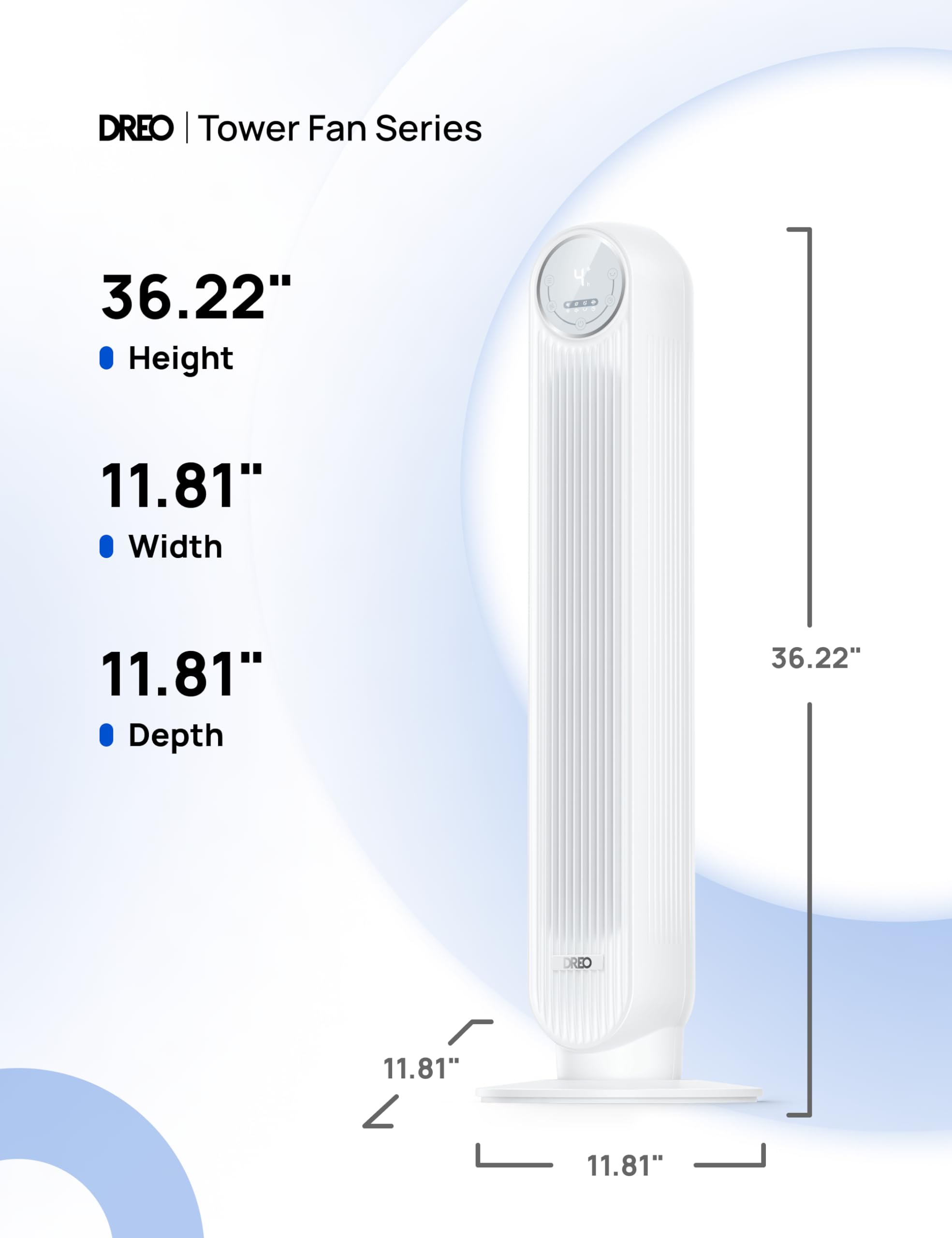 DREO Tower Fan for Bedroom, 28ft/s Velocity, 20dB Ultra Quiet, 8 Speeds | 2026 Upgraded DC Motor, 90° Oscillating, 4 Modes Standing Fan, Bladeless Fan for Indoors, Floor Fans with Remote, Black