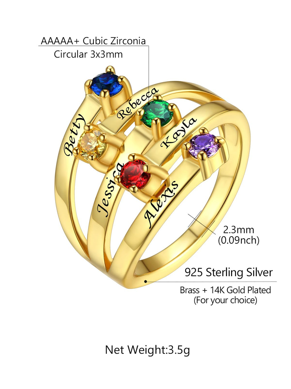 Custom4U Personalized Birthstone Rings for Women Promise Rings for Her | Sterling Silver Mothers Ring Customized Cubic Zirconia Wedding/Valentine's Day/Mother's Day Jewelry Gift for Mom Wife