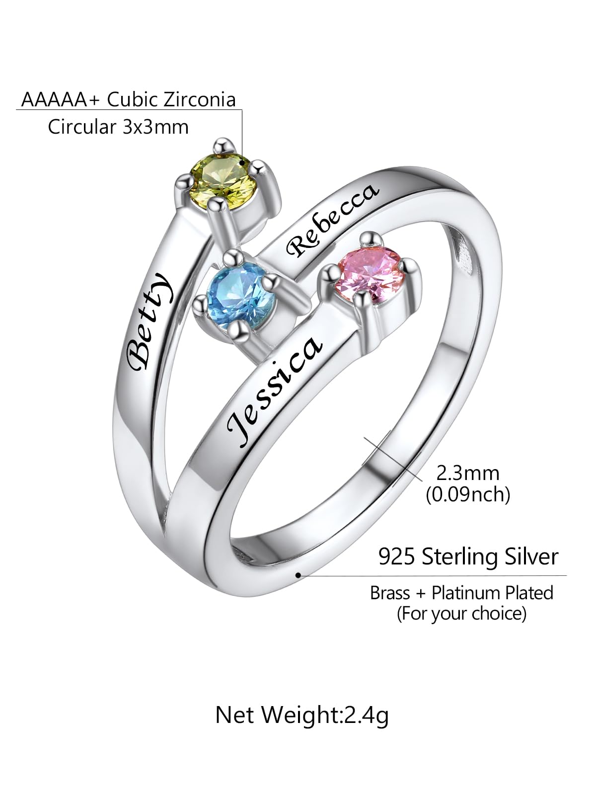 Custom4U Personalized Birthstone Rings for Women Promise Rings for Her | Sterling Silver Mothers Ring Customized Cubic Zirconia Wedding/Valentine's Day/Mother's Day Jewelry Gift for Mom Wife