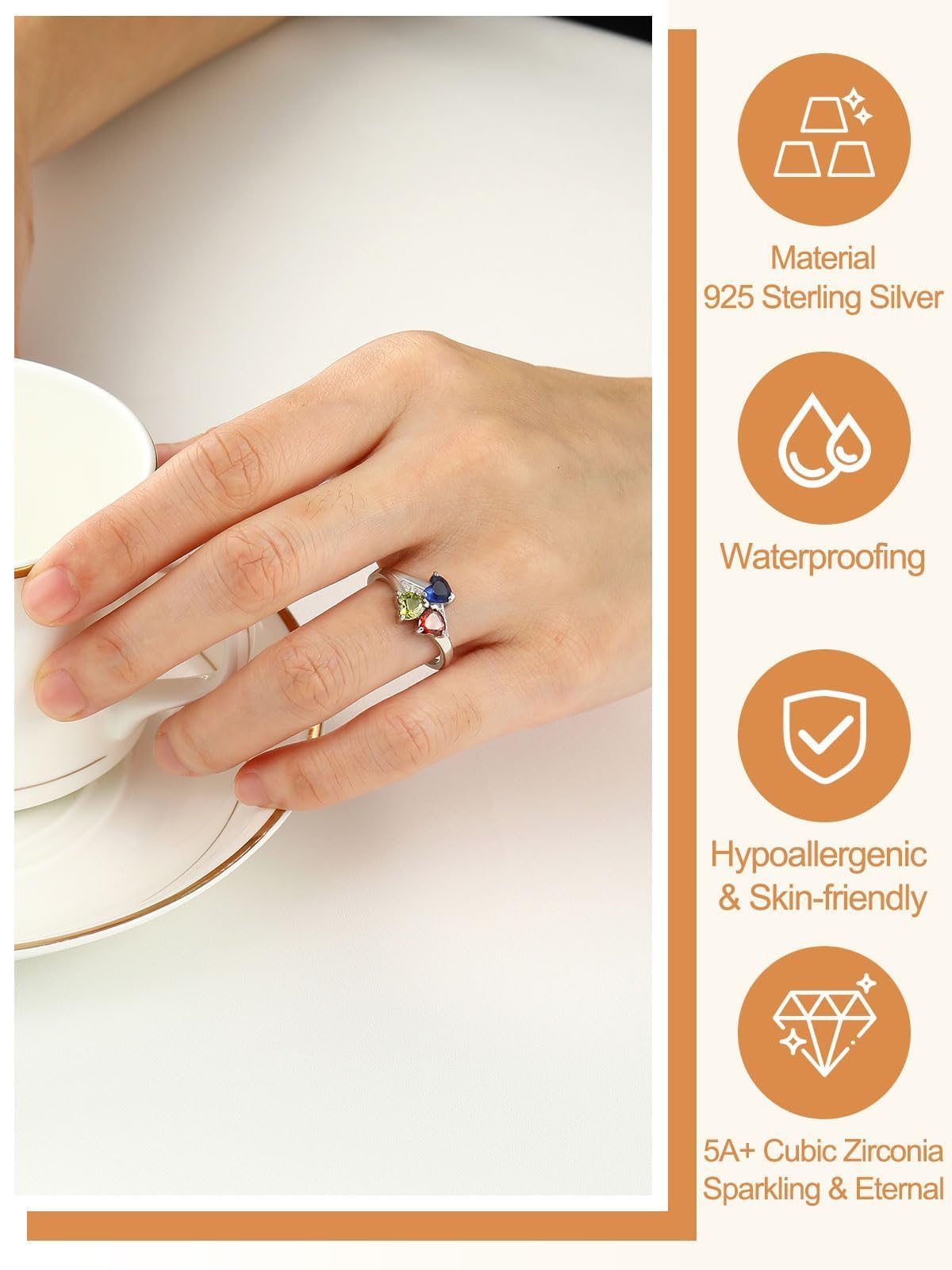 Custom4U Personalized Birthstone Rings for Women Promise Rings for Her | Sterling Silver Mothers Ring Customized Cubic Zirconia Wedding/Valentine's Day/Mother's Day Jewelry Gift for Mom Wife