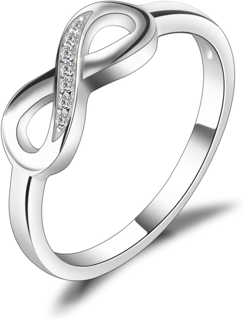 JewelryPalace 14k White Yellow Rose Gold Plated 925 Sterling Silver Rings for Women, Cubic Zirconia Promise Rings for Her, Stackable Wedding Bands Rings for Women Infinity Forever Love Knot Ring