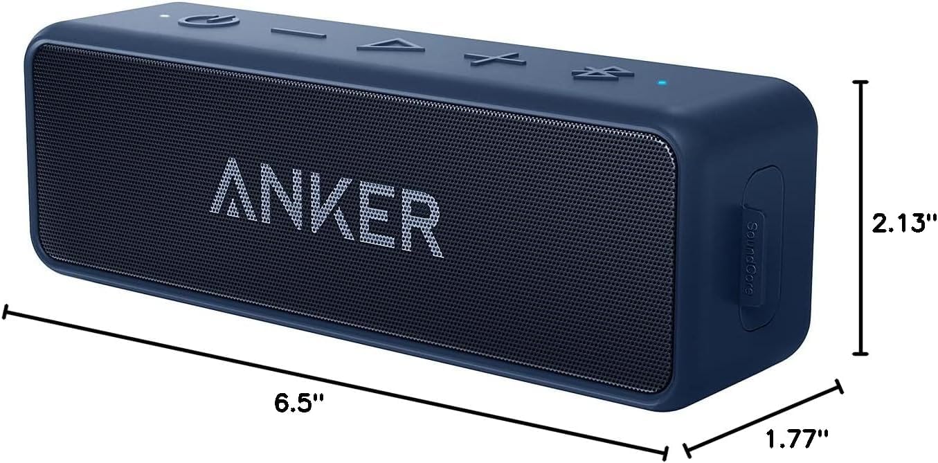 Anker soundcore 2 Portable Bluetooth Speaker, Stereo Sound, IPX7 | BassUp, 24H Playtime, Bluetooth 5, Wireless Speaker for Home, Outdoors, Travel