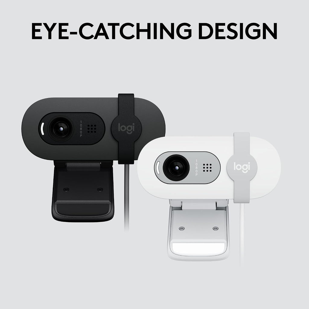 Logitech Brio 100 Full HD 1080p Webcam for Streaming and Meetings - White | 1080p with auto-light correction, built-in mic, privacy shutter, USB-A, compatible with Teams, Google Meet, Zoom and more