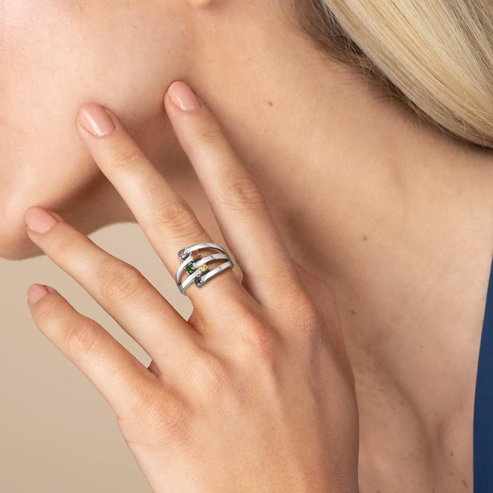 Custom4U Personalized Birthstone Rings for Women Promise Rings for Her | Sterling Silver Mothers Ring Customized Cubic Zirconia Wedding/Valentine's Day/Mother's Day Jewelry Gift for Mom Wife