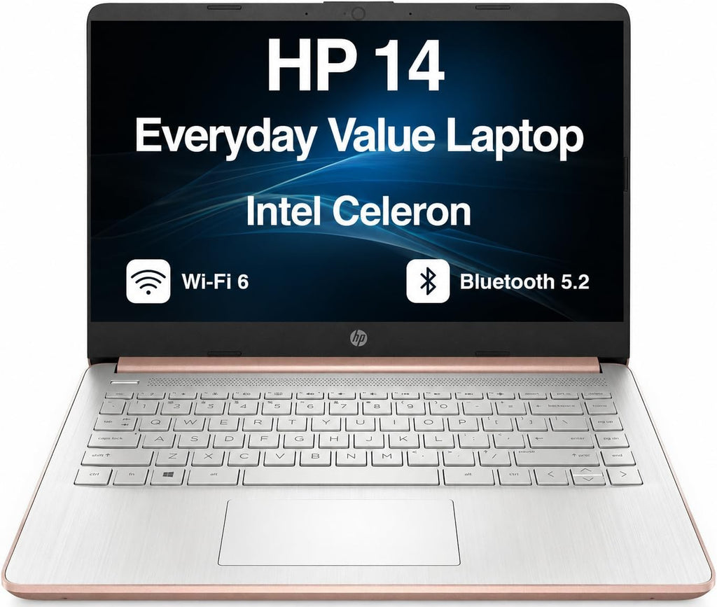 HP Rose Gold Ultrabook 14" HD Micro-Edge Anti-Glare Display, Intel N4500 | ME2 Customized 4GB, 8GB, 16GB, 32GB DDR4 RAM, 64GB, 256GB, 512GB, 1TB SSD, WiFi 6, Bluetooth 5.2, Webcam, Win 11 Pro