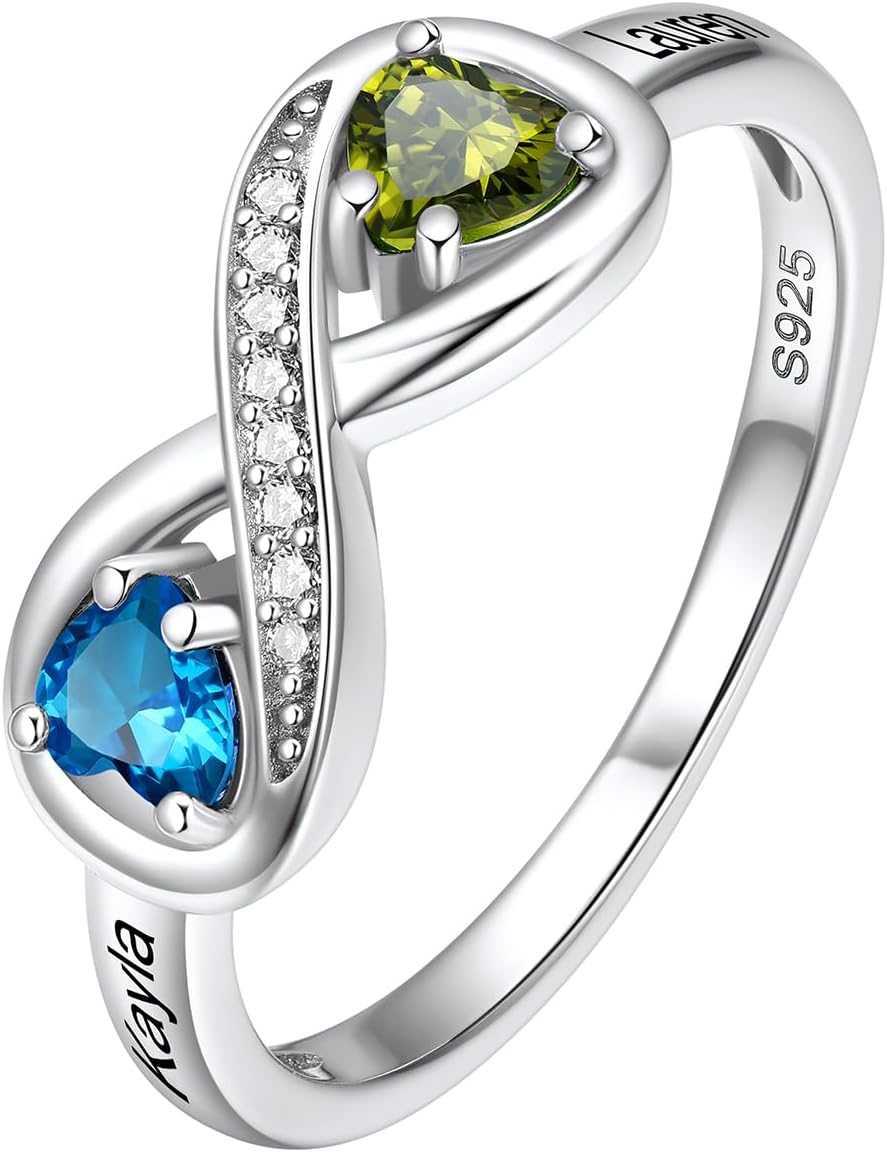 Custom4U Personalized Birthstone Rings for Women Promise Rings for Her | Sterling Silver Mothers Ring Customized Cubic Zirconia Wedding/Valentine's Day/Mother's Day Jewelry Gift for Mom Wife