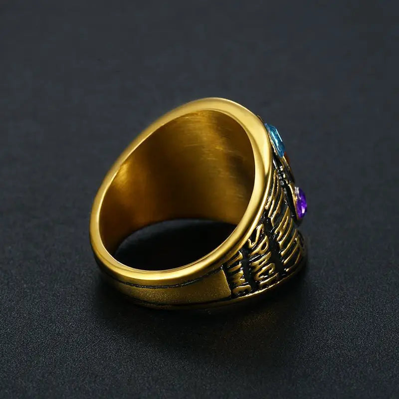 Stainless Steel Titanium Gold Plated Infinity Glove Gauntlet 7 Stones Thano Rings for Men Women Fans Couple Gift Fashion Jewel