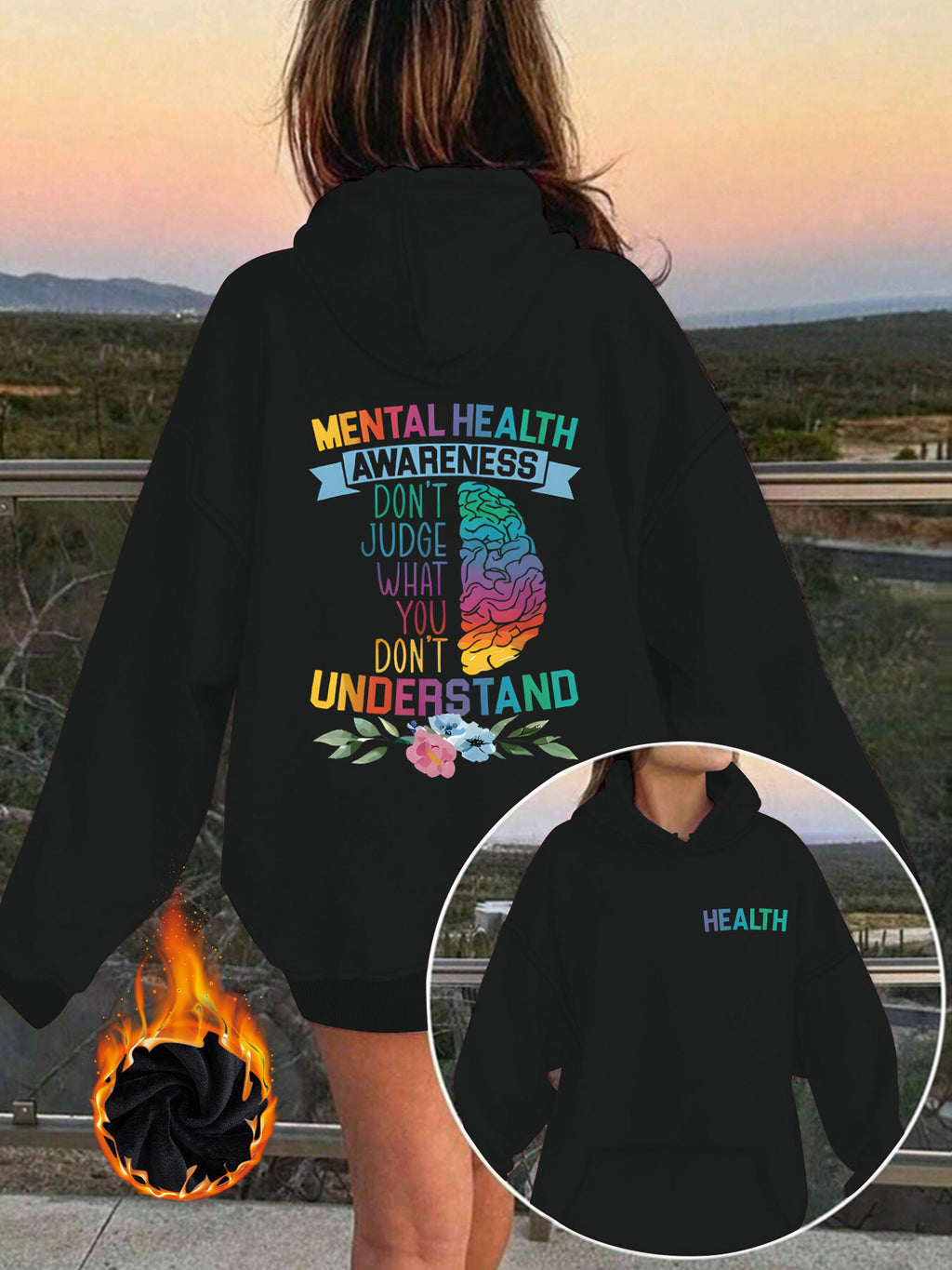 Mental Health Awareness Pattern Printed Hoodie