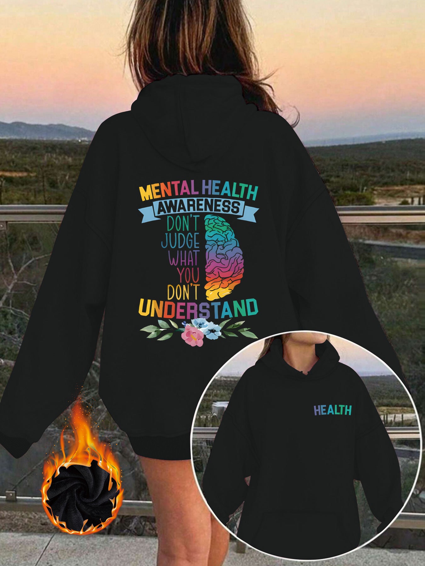 Mental Health Awareness Pattern Printed Hoodie