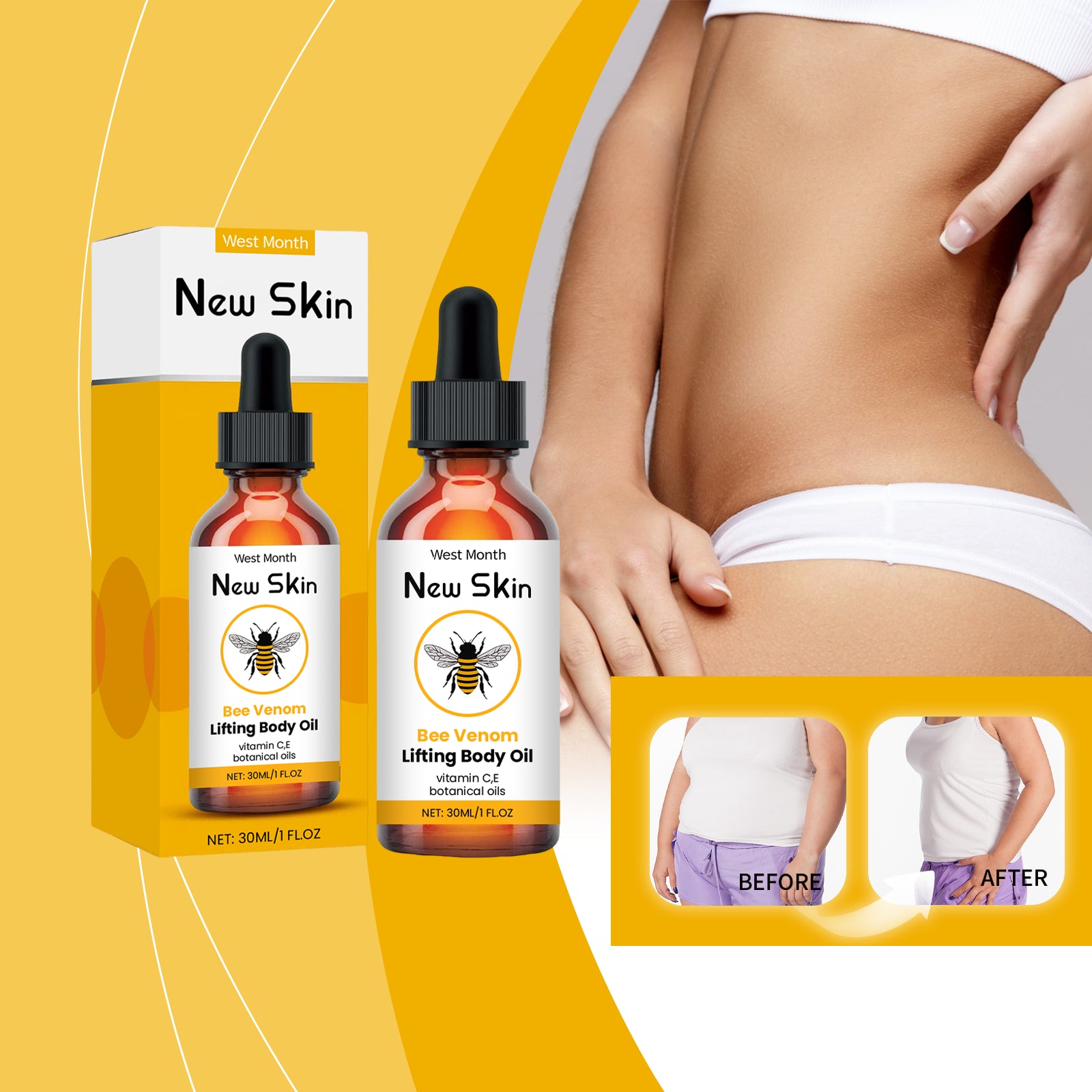 West&Month Firming Care Essential Oil, Body Massage Daily Nourish And Care For Smooth Skin Beauty Essential Oil