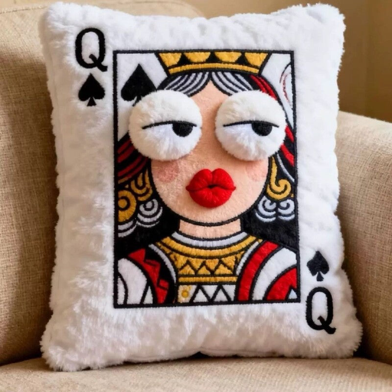 Cartoon Embroidered Square Pillow - Soft Quirky Big Eyes Game Cushion, Decorative Plush Throw Pillow for Home & Bedroom