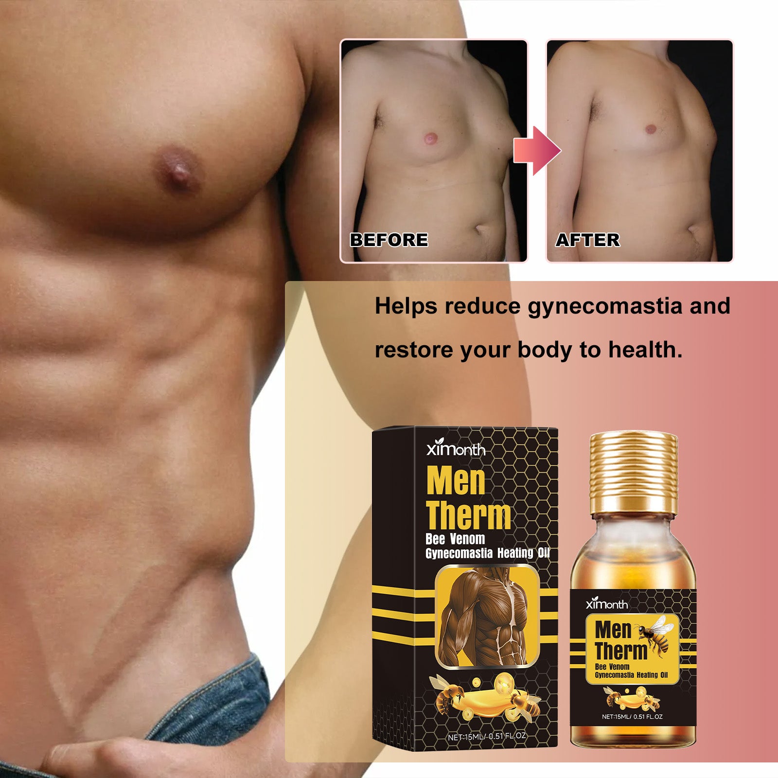 Ximonth Men's Breast Shaping Care Liquid (15ml) Enhances The Firmness And Luster Of The Chest Contour