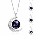 Zodiac Time Gem Luminous Necklace for Women, Simple Silver Moon Pendant Choker