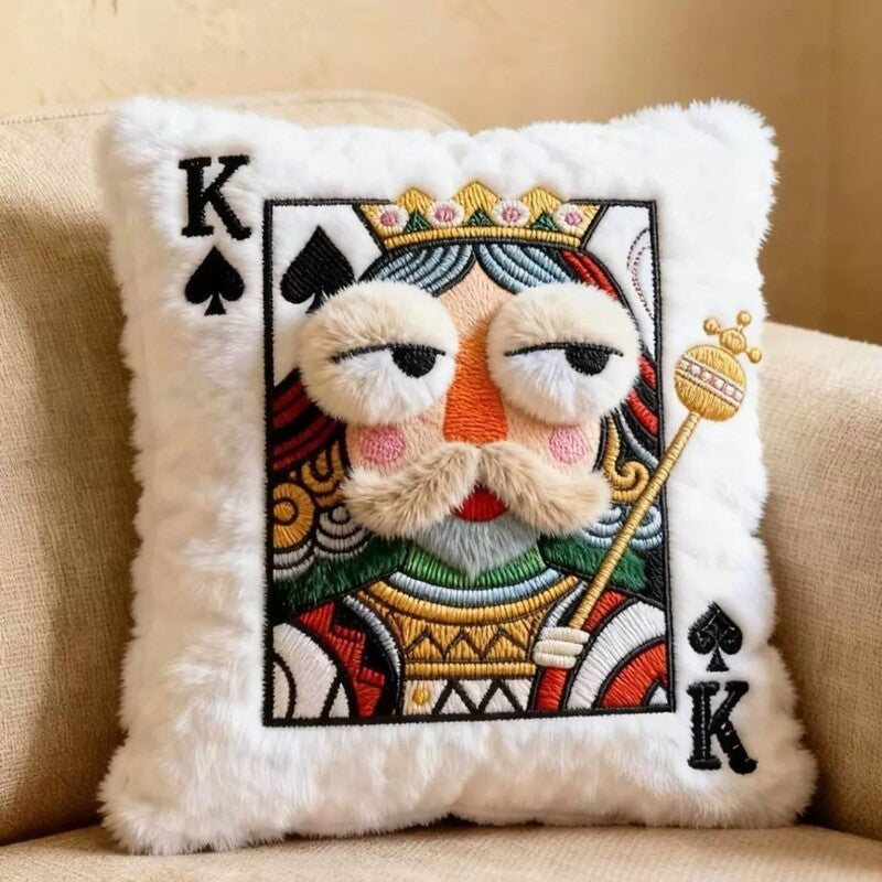 Cartoon Embroidered Square Pillow - Soft Quirky Big Eyes Game Cushion, Decorative Plush Throw Pillow for Home & Bedroom
