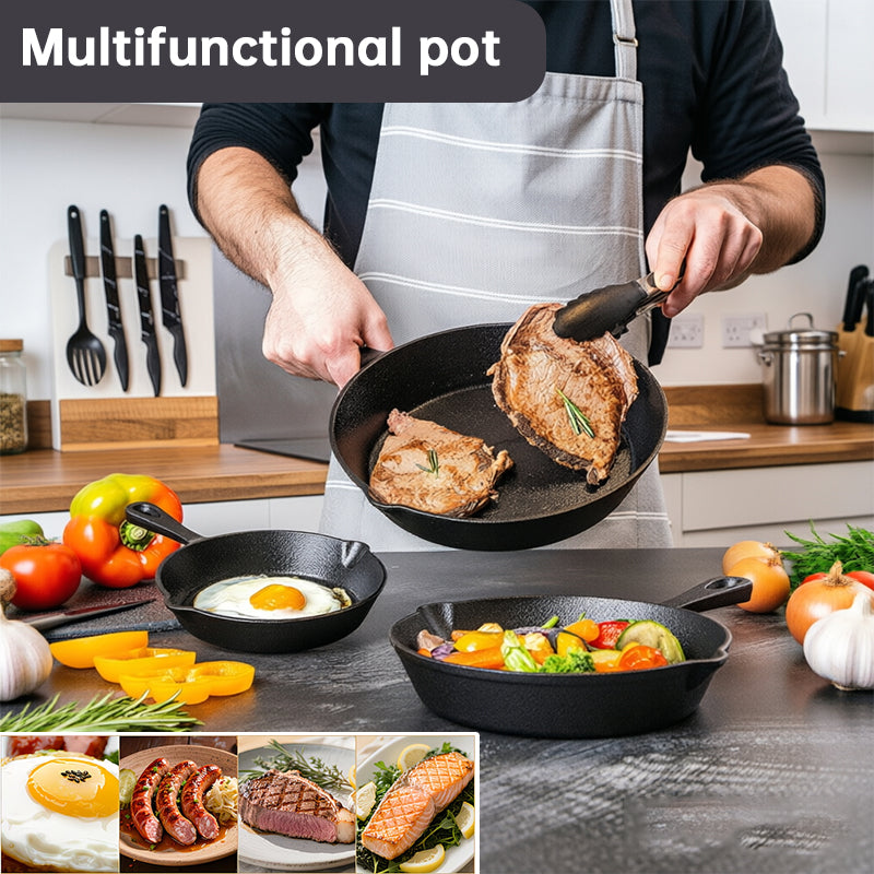 4-Pack Cast Iron Skillet Set – Non-Stick Frying Pans for Induction, Egg & Crepe Pan