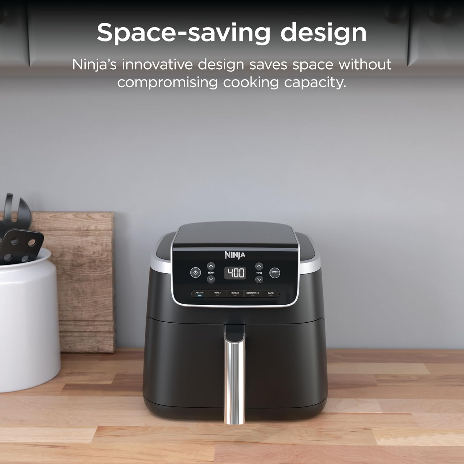 Ninja Air Fryer Pro, 5 Qt, 5-in-1, Grey, AF142 | Air fry, bake, roast, reheat, dehydrate, 1750W, 400F max, Fits 4 lbs fries, Dishwasher-safe