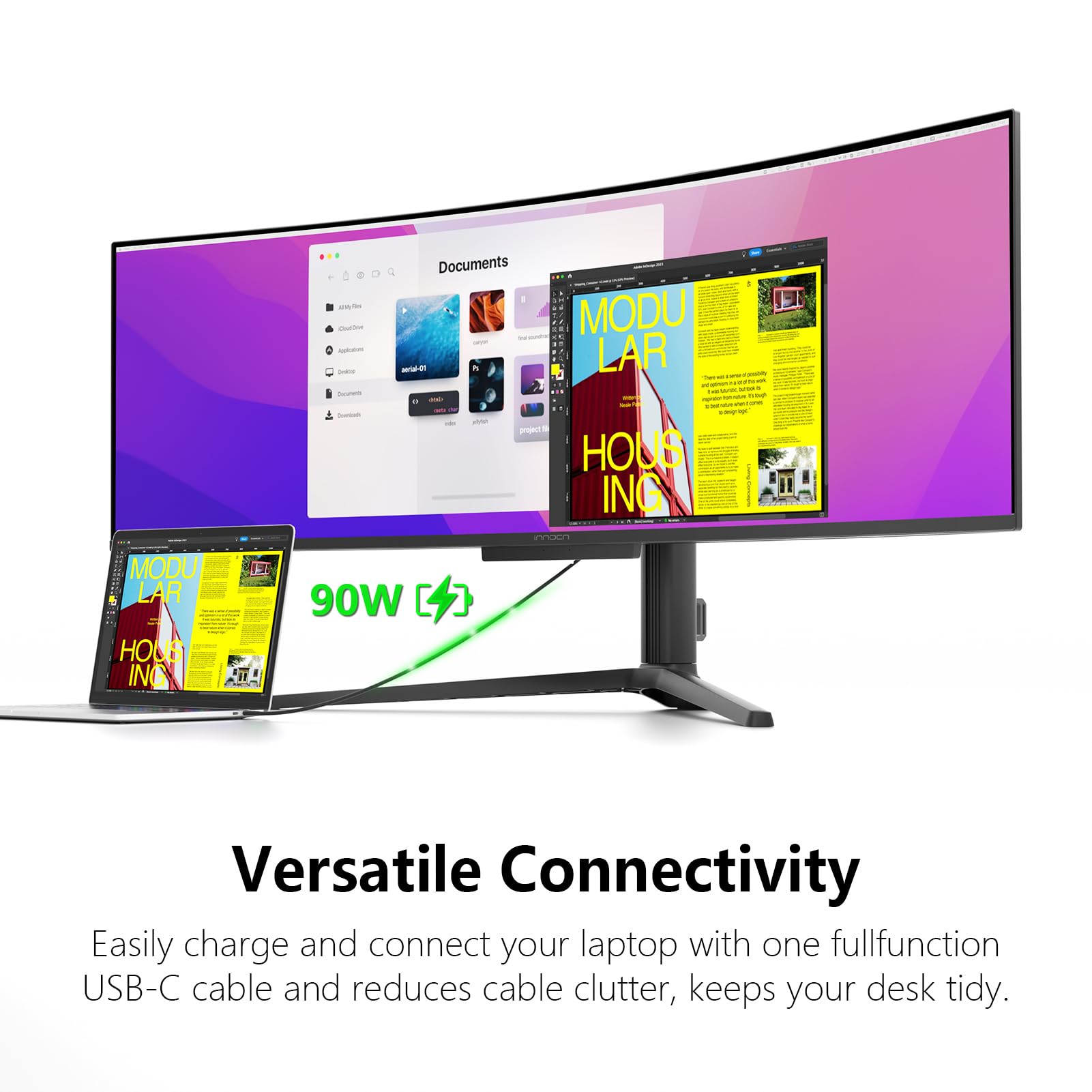 INNOCN 49" Curved Monitor Ultrawide Gaming 5K2K 120Hz 32:9 R1800-49C1R | 5120 x 1440P, 99% sRGB, HDR400, USB C, DisplayPort, HDMI, Built-in Speakers, Height/Tilt Adjustable