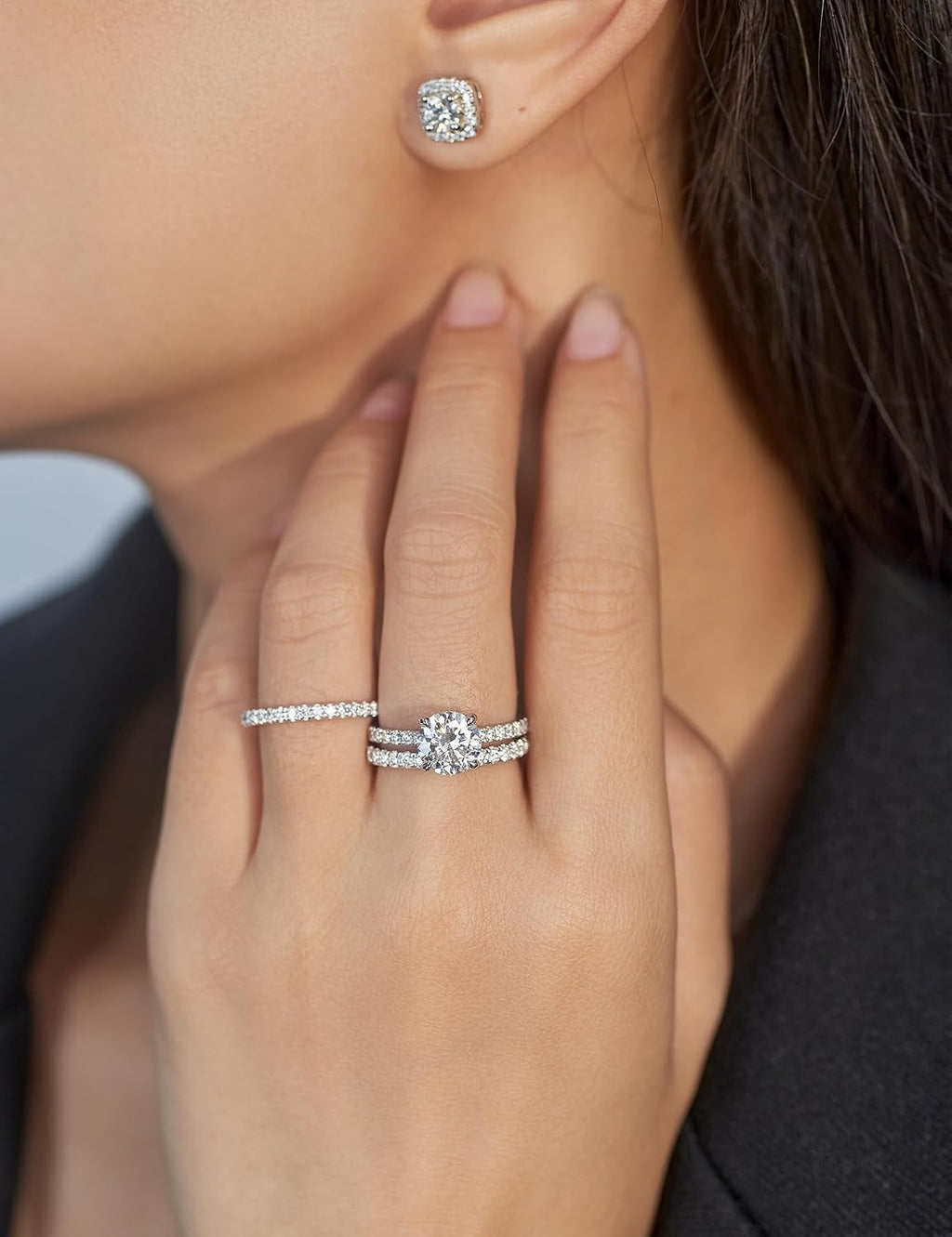 IMOLOVE Lab Grown Diamond Wedding Bands, 0.3-0.42 Carat, Eternity Rings in 18K White Gold & Sterling Silver Size 4-11