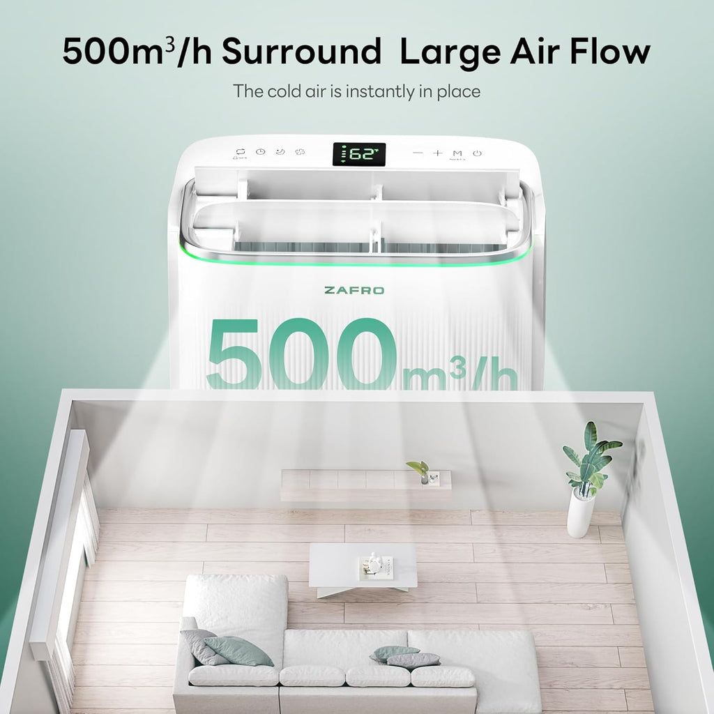 ZAFRO Smart Inverter Portable Air Conditioners, 16000 BTU (12000 BTU SACC) | Dual Hose Portable AC Unit with Energy Saving/Ultra Quiet(42dB)/Drainage-free Cooling/APP/Remote for Multi-Scenario Use