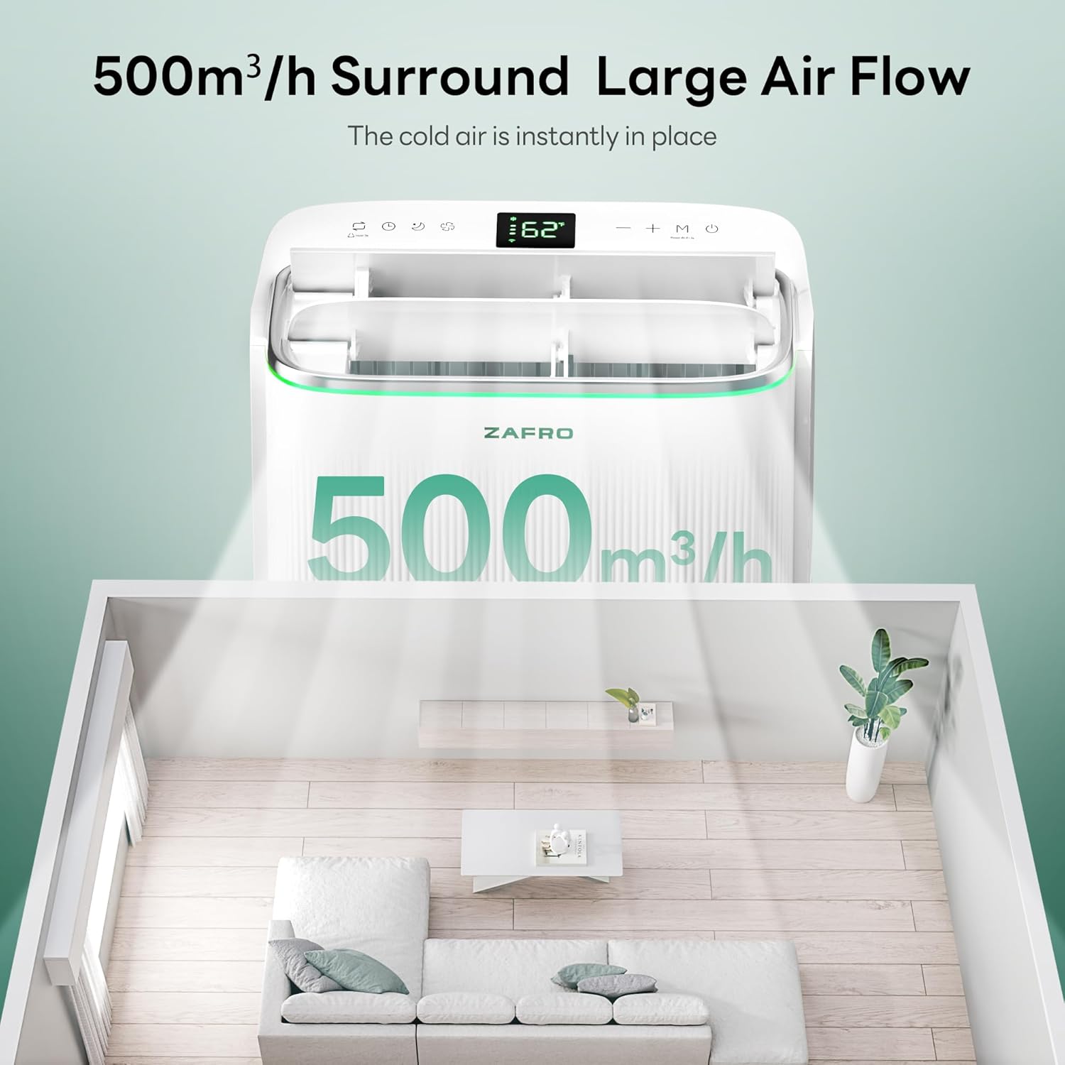 ZAFRO Smart Inverter Portable Air Conditioners, 16000 BTU (12000 BTU SACC) | Dual Hose Portable AC Unit with Energy Saving/Ultra Quiet(42dB)/Drainage-free Cooling/APP/Remote for Multi-Scenario Use