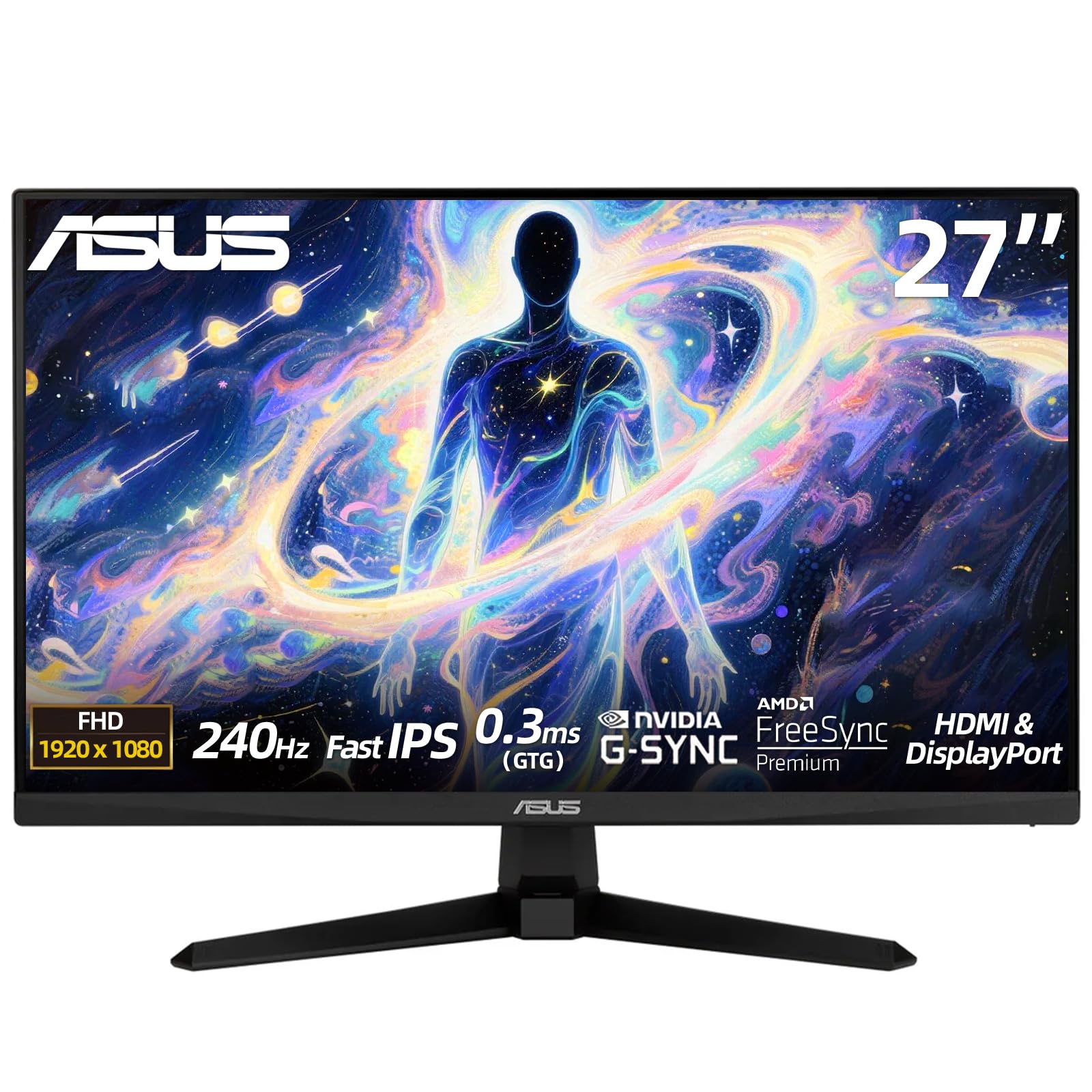 ASUS TUF 24" Gaming Monitor, FHD 1080p, Fast IPS, 240Hz, 0.3ms, AMD FreeSync Premium, G-SYNC Compatible, 99% sRGB, ELMB Sync, Eye Care, DisplayPort, HDMI, VESA Mount, Tilt Adjustment, Black