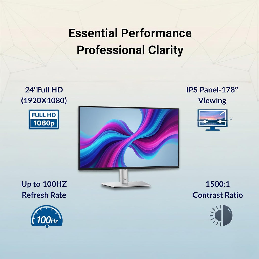 Dell P2425H Computer Monitor Screen 24" 16:9 IPS Display with Stand - 100Hz Full HD, 1920 x 1080 with DisplayPort, HDMI, USB 3.0 Upstream & Power Cable - New
