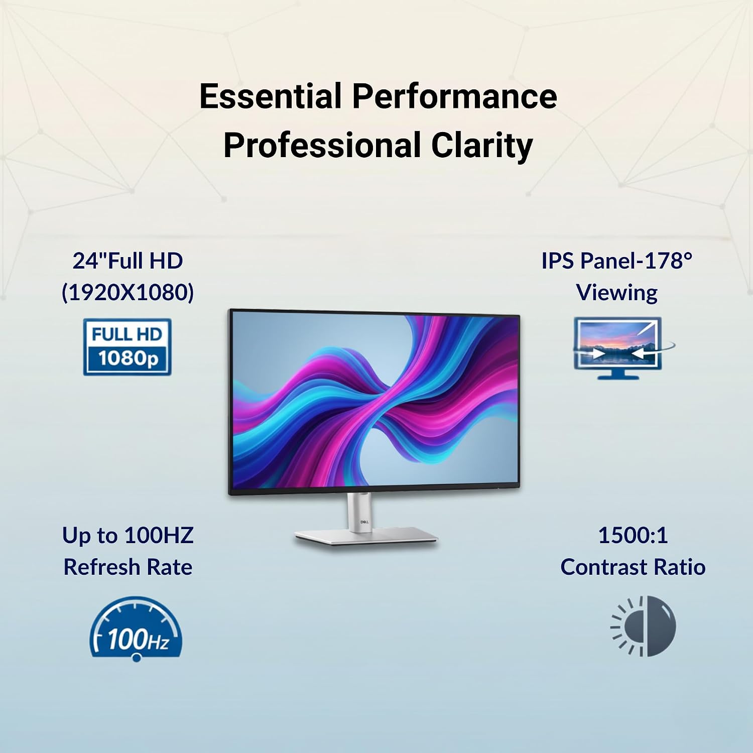 Dell P2425H Computer Monitor Screen 24" 16:9 IPS Display with Stand - 100Hz Full HD, 1920 x 1080 with DisplayPort, HDMI, USB 3.0 Upstream & Power Cable - New