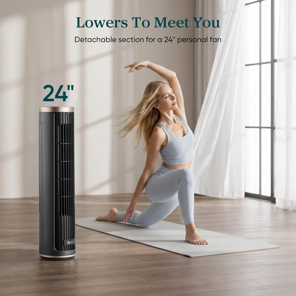 Levoit Tower Fan for Bedroom, 28ft/s Fans that Blow Cold Air, 28dB Quiet | Standing Floor Fan for Room, 90° Oscillating, 5 Speeds 4 Modes & Temp Sensor, Bladeless, 12H Timer, Remoter, 36 inch, White