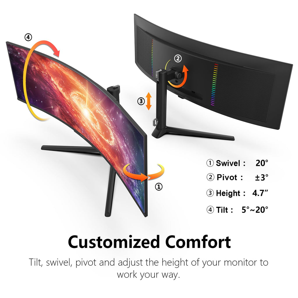 INNOCN 49" Curved Monitor Ultrawide Gaming 5K2K 120Hz 32:9 R1800-49C1R | 5120 x 1440P, 99% sRGB, HDR400, USB C, DisplayPort, HDMI, Built-in Speakers, Height/Tilt Adjustable