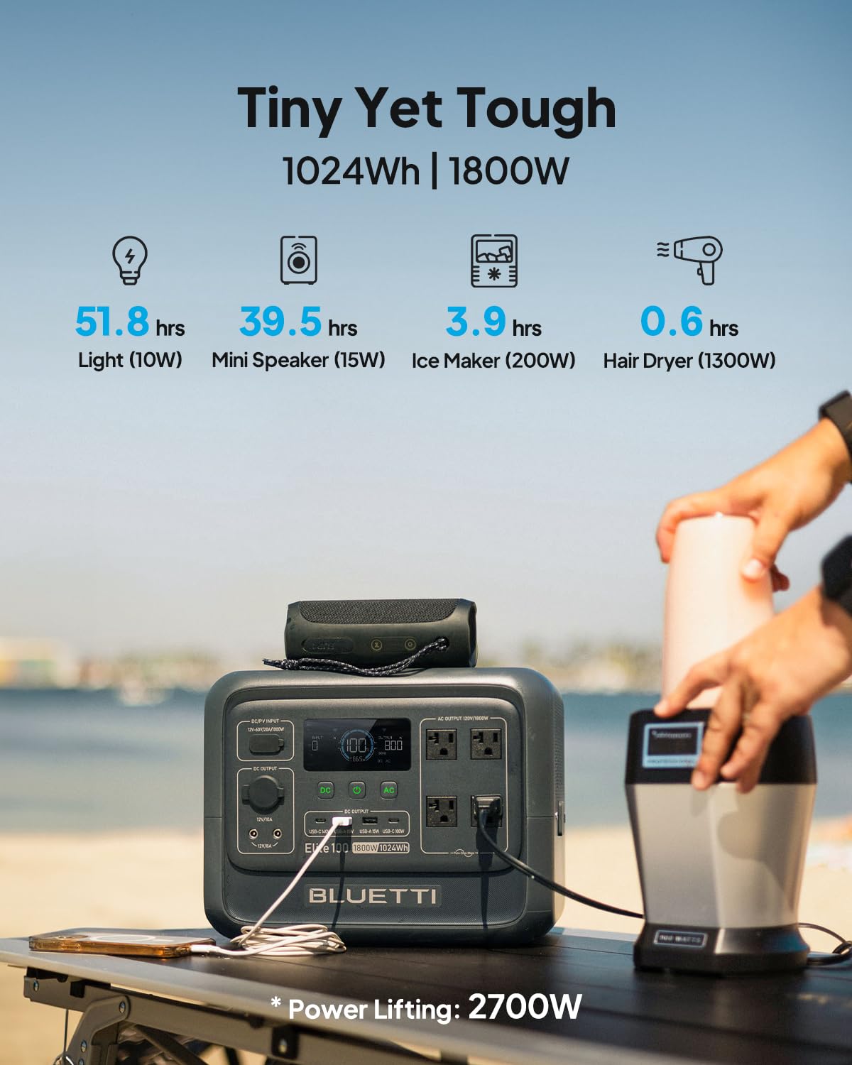 BLUETTI Solar Generator Elite 100 V2 with 200W Solar Panel Included, 1024Wh | 1800W AC Outlets (3600W Surge), 70 Min Fast Charging, 10ms UPS, Portable Power Station for Camping, Emergency, Road Trip