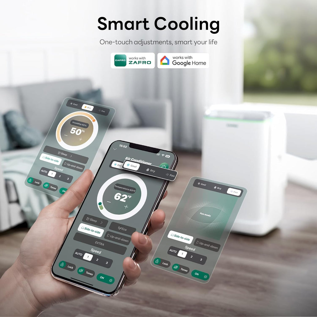 ZAFRO Smart Inverter Portable Air Conditioners, 16000 BTU (12000 BTU SACC) | Dual Hose Portable AC Unit with Energy Saving/Ultra Quiet(42dB)/Drainage-free Cooling/APP/Remote for Multi-Scenario Use