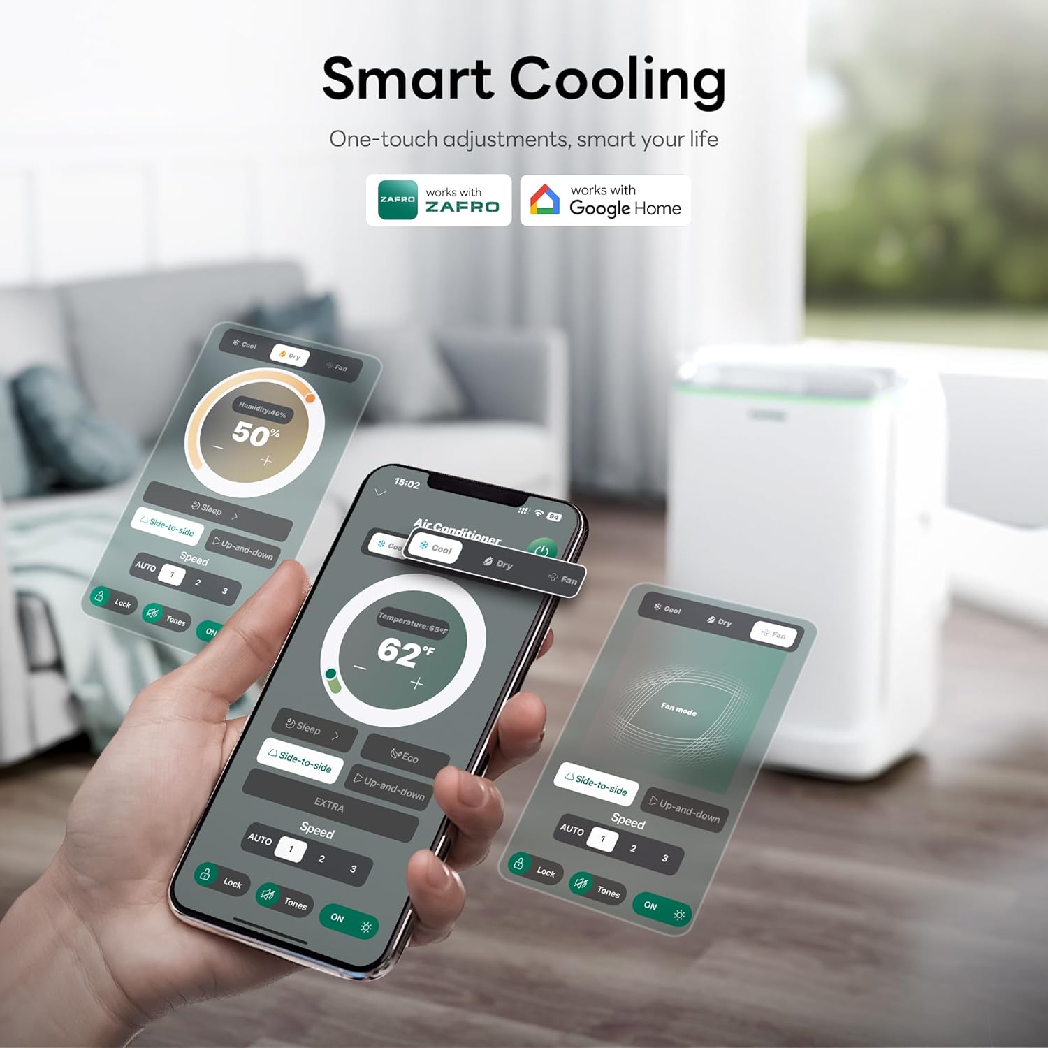 ZAFRO Smart Inverter Portable Air Conditioners, 16000 BTU (12000 BTU SACC) | Dual Hose Portable AC Unit with Energy Saving/Ultra Quiet(42dB)/Drainage-free Cooling/APP/Remote for Multi-Scenario Use
