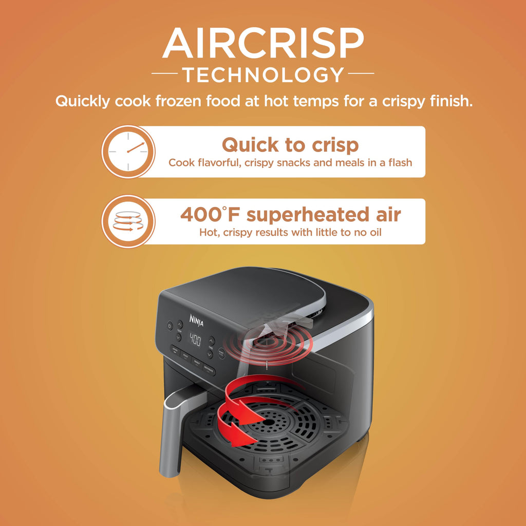 Ninja Air Fryer Pro, 5 Qt, 5-in-1, Grey, AF142 | Air fry, bake, roast, reheat, dehydrate, 1750W, 400F max, Fits 4 lbs fries, Dishwasher-safe