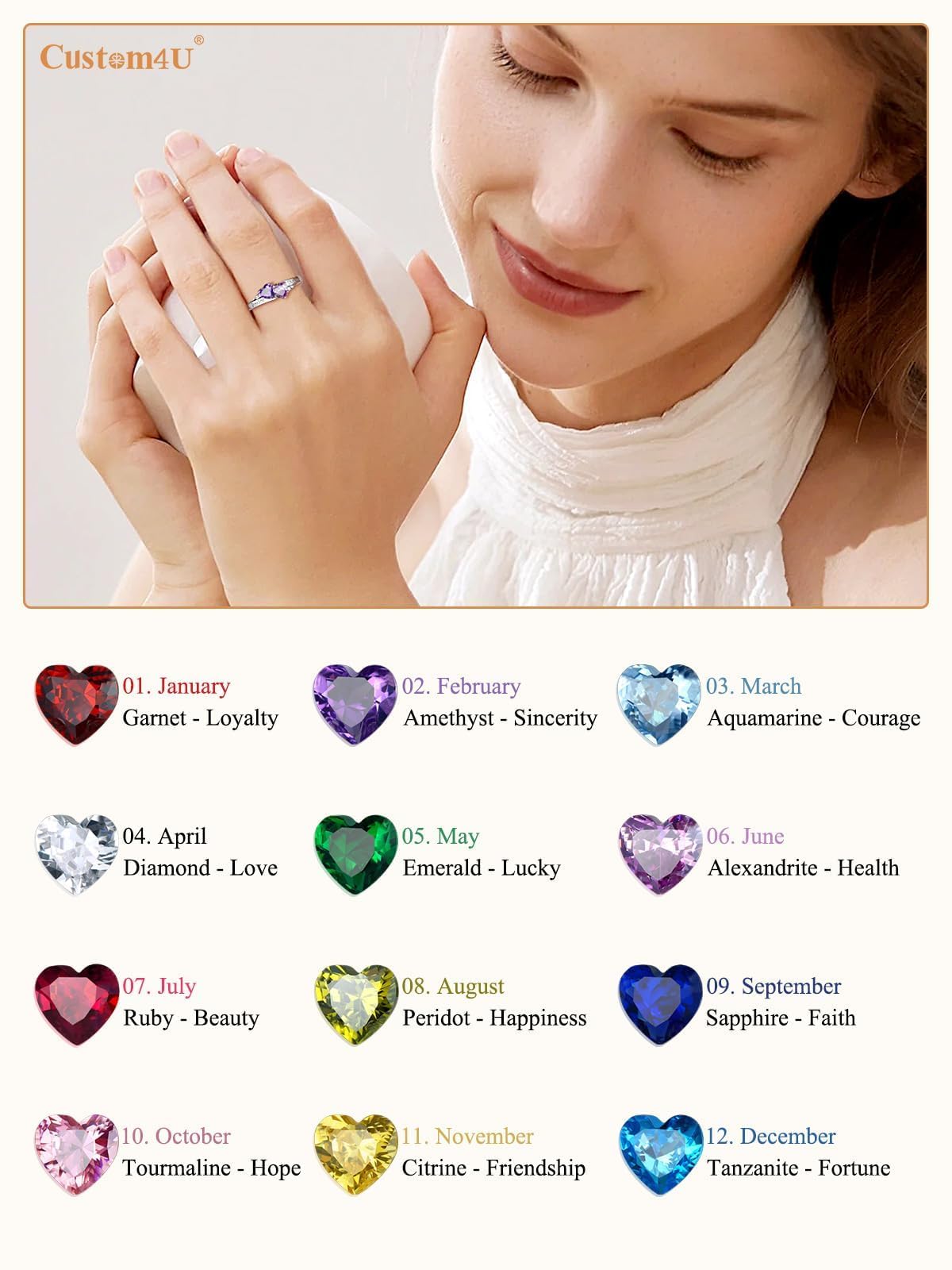 Custom4U Personalized Birthstone Rings for Women Promise Rings for Her | Sterling Silver Mothers Ring Customized Cubic Zirconia Wedding/Valentine's Day/Mother's Day Jewelry Gift for Mom Wife
